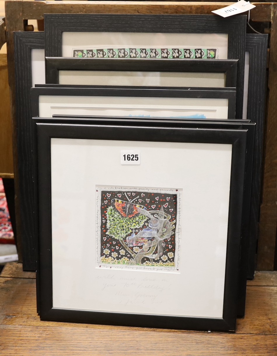 Rebecca Morse (Modern British) nine pen, ink and mixed media book illustrations and card designs, largest 34 x 25cm